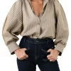 A Shirt Thing Charlotte Chenille Stripe Shirt in Putty