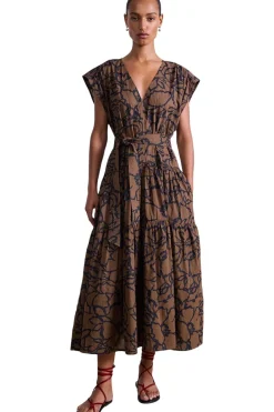 Apiece Apart Agathe Maxi Dress in Large Lace Floral Chocolate