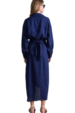 Apiece Apart Alessandra Sarong Shirt Dress in Navy