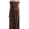 Apiece Apart Britt Off Shoulder Dress in Large Lace Floral Chocolate