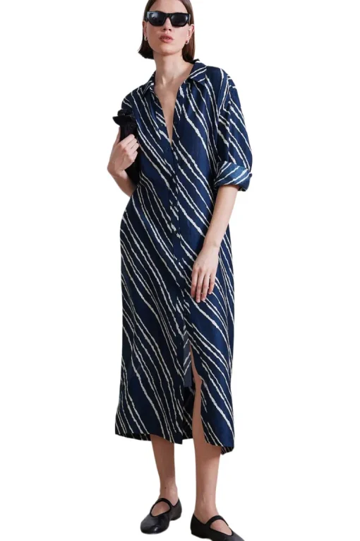 Apiece Apart Mila Shirt Dress in Navy Bias