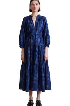 Apiece Apart Trinidad Maxi Dress in Indigo Trellis