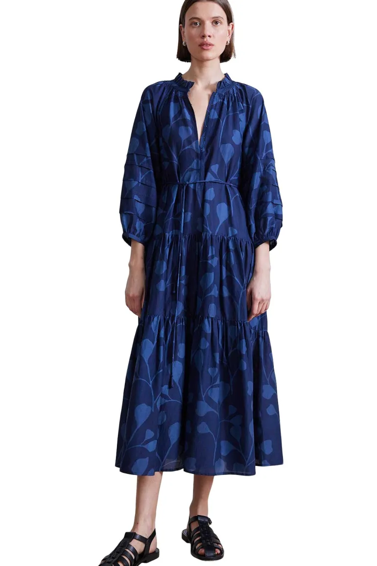 Apiece Apart Trinidad Maxi Dress in Indigo Trellis