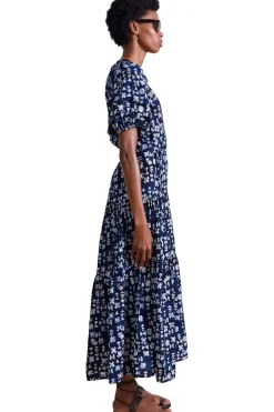 Apiece Apart Uva Romantic Maxi Dress in Batik Geo Indigo