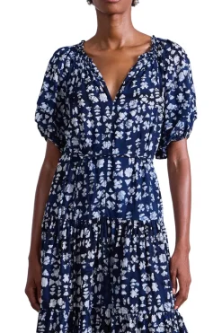 Apiece Apart Uva Romantic Maxi Dress in Batik Geo Indigo