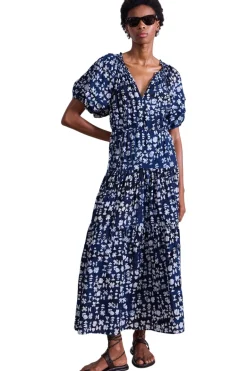 Apiece Apart Uva Romantic Maxi Dress in Batik Geo Indigo
