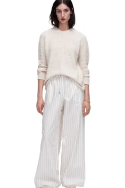 ATM Cotton Blend Pintuck Detail Crew Neck Sweater in Chalk