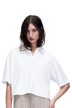 ATM Heavyweight Jersey Mixed Media Short Sleeve Polo in White