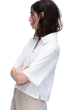 ATM Heavyweight Jersey Mixed Media Short Sleeve Polo in White