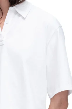 ATM Heavyweight Jersey Mixed Media Short Sleeve Polo in White