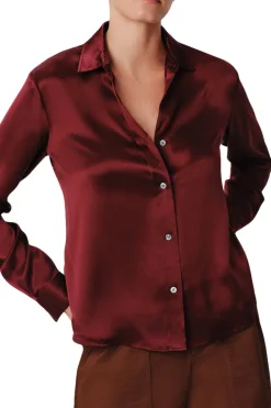 ATM Silk Charmeuse Classic Shirt in Merlot