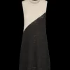 ATM Slub Jersey Sleeveless A-Line Dress Colorblock in Beige-Black