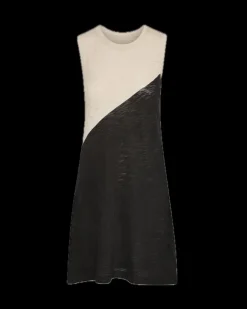 ATM Slub Jersey Sleeveless A-Line Dress Colorblock in Beige-Black