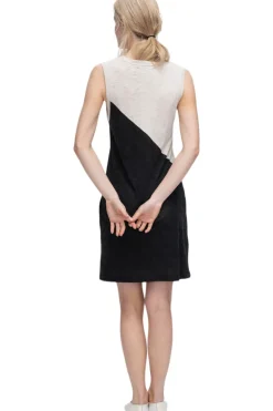 ATM Slub Jersey Sleeveless A-Line Dress Colorblock in Beige-Black