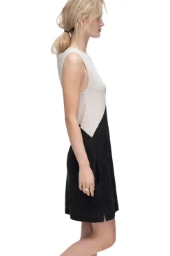 ATM Slub Jersey Sleeveless A-Line Dress Colorblock in Beige-Black