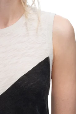 ATM Slub Jersey Sleeveless A-Line Dress Colorblock in Beige-Black