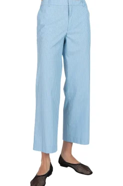 ATM Superfine Twill Stripe Boyfriend Pants in Summer Sky - White
