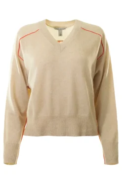 Autumn Cashmere Boxy Vneck with Back Yoke in Basket Combo