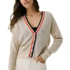 Autumn Cashmere Mesh Cardigan with Varsity Stripes in Basket Combo