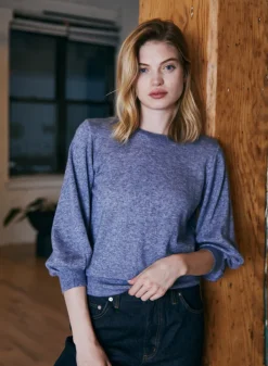 Autumn Cashmere Puff Sleeve Crewneck Sweater in Blueberry