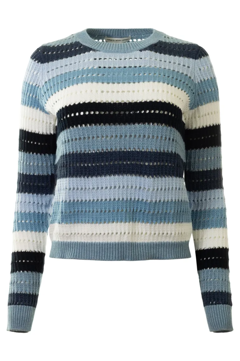 Autumn Cashmere Rainbow Pointelle Stripe in Blues Multi