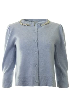Autumn Cashmere Rhinestone Trimmed Puff Sleeve Cardigan
