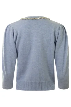 Autumn Cashmere Rhinestone Trimmed Puff Sleeve Cardigan