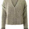 Autumn Cashmere Shaker V Neck Cardi w/ Diamond in Pebble-Pepper
