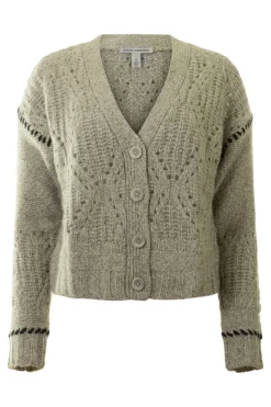 Autumn Cashmere Shaker V Neck Cardi w/ Diamond in Pebble-Pepper