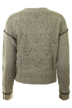 Autumn Cashmere Shaker V Neck Cardi w/ Diamond in Pebble-Pepper