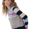 Autumn Cashmere Striped Shirttail Crewneck Sweater in Navy Combo