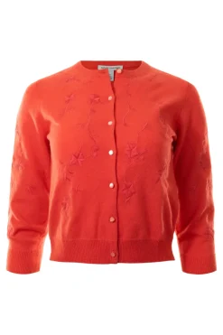 Autumn Cashmere Tonal Embroidered Baby Cardigan in Coral