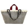 Clare V. Bateau Tote in Cream & Black Border Woven Checker