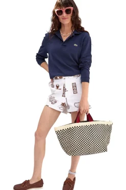 Clare V. Bateau Tote in Cream & Black Border Woven Checker