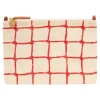 Clare V. Flat Clutch w/ Tabs in Natural w/ Bright Poppy Net Printed Canvas