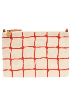 Clare V. Flat Clutch w/ Tabs in Natural w/ Bright Poppy Net Printed Canvas
