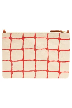 Clare V. Flat Clutch w/ Tabs in Natural w/ Bright Poppy Net Printed Canvas