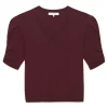 Frame Denim Cashmere Gathered V-neck Sweater in Deep Burgundy