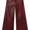 Frame Denim Wide Leather Trousers in Syrah Red