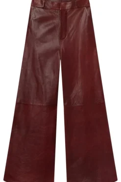Frame Denim Wide Leather Trousers in Syrah Red
