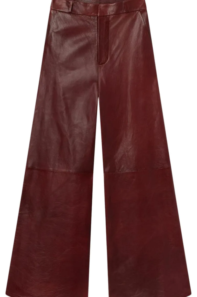 Frame Denim Wide Leather Trousers in Syrah Red