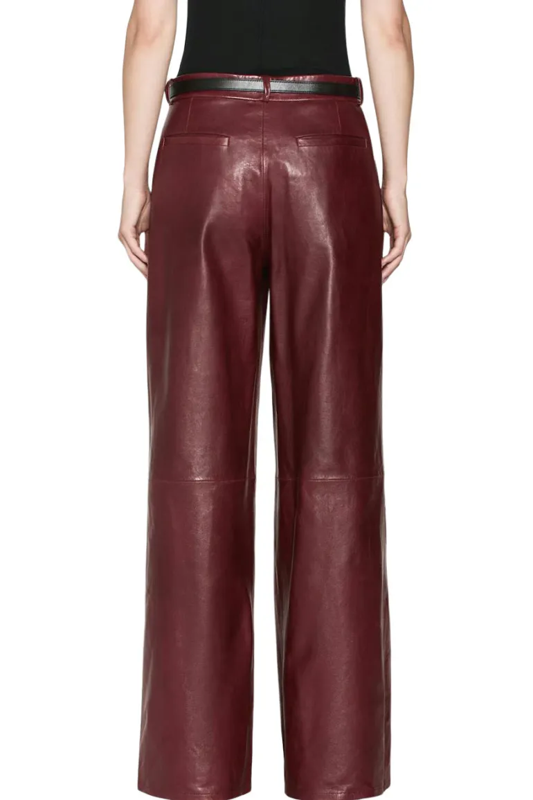 Frame Denim Wide Leather Trousers in Syrah Red