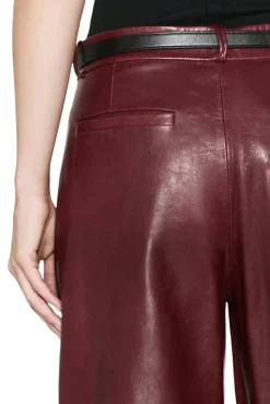 Frame Denim Wide Leather Trousers in Syrah Red