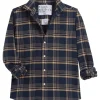 Frank & Eileen Barry Tailored Button Up Shirt in Large Navy, Brown Plaid