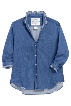 Frank & Eileen Eileen Ruffle Relaxed Button Up Shirt in Vintage Indigo