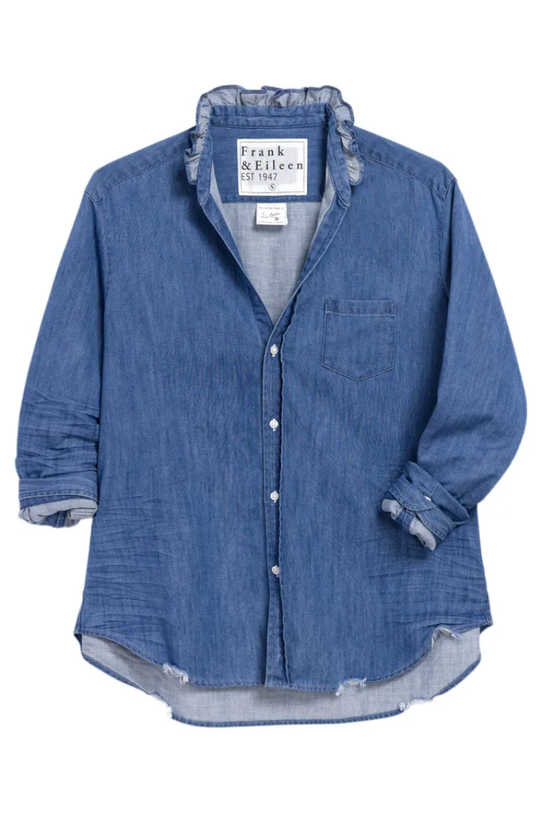 Frank & Eileen Eileen Ruffle Relaxed Button Up Shirt in Vintage Indigo