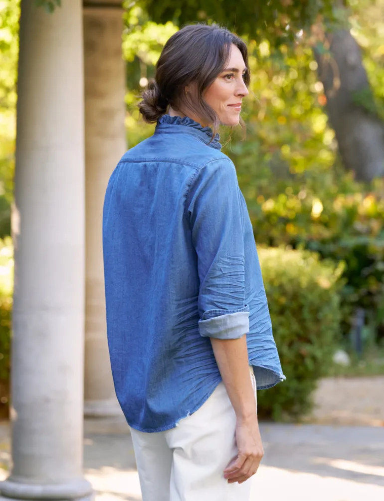 Frank & Eileen Eileen Ruffle Relaxed Button Up Shirt in Vintage Indigo