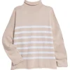 Frank & Eileen Monterey Rolled Funnel Neck Sweater in Vintage Rose with White Stripe
