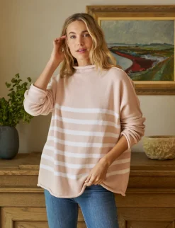 Frank & Eileen Monterey Rolled Funnel Neck Sweater in Vintage Rose with White Stripe