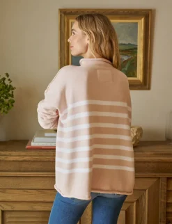 Frank & Eileen Monterey Rolled Funnel Neck Sweater in Vintage Rose with White Stripe